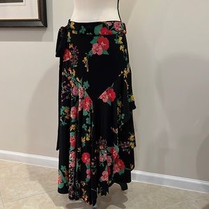 CAbi Sophia Drama Wrap Skirt in Midnight Flowers Medium